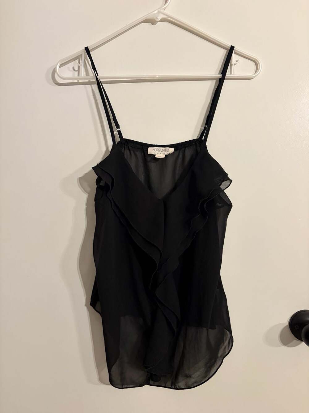 Forever 21 Essentials Black Chiffon Ruffle Camisole Top